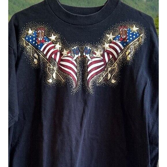 Vtg 90s Western Patriotic T Shirt Men's XL Cowboy Boot Art Tee Fruit Of The Loom - Picture 1 of 9
